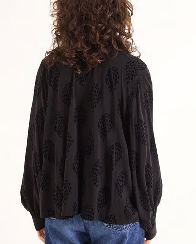 Soline Flocked Blouse Black Flock