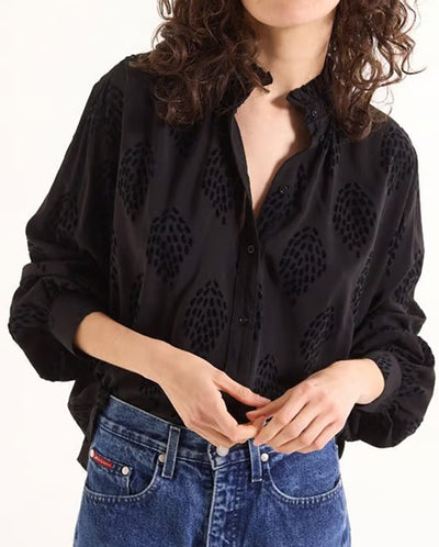 Soline Flocked Blouse Black Flock