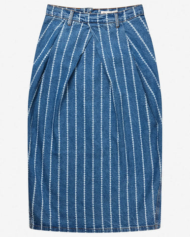 Denim Pleated Mini Skirt Gray Quill