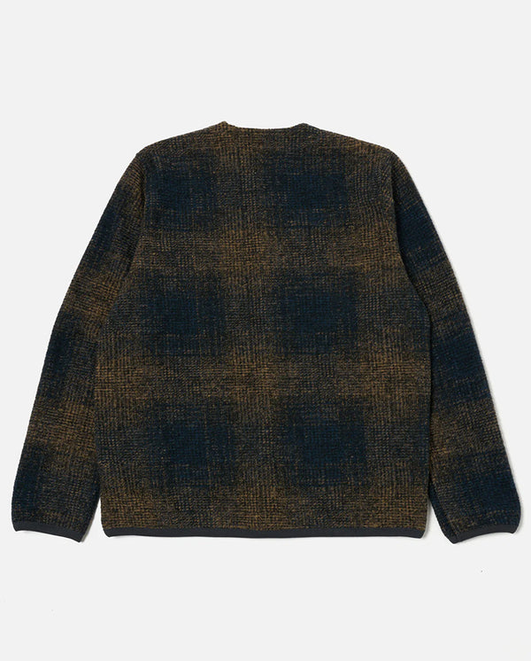 Check Fleece Cardigan Navy / Sand