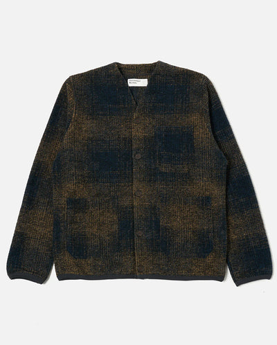 Check Fleece Cardigan Navy / Sand