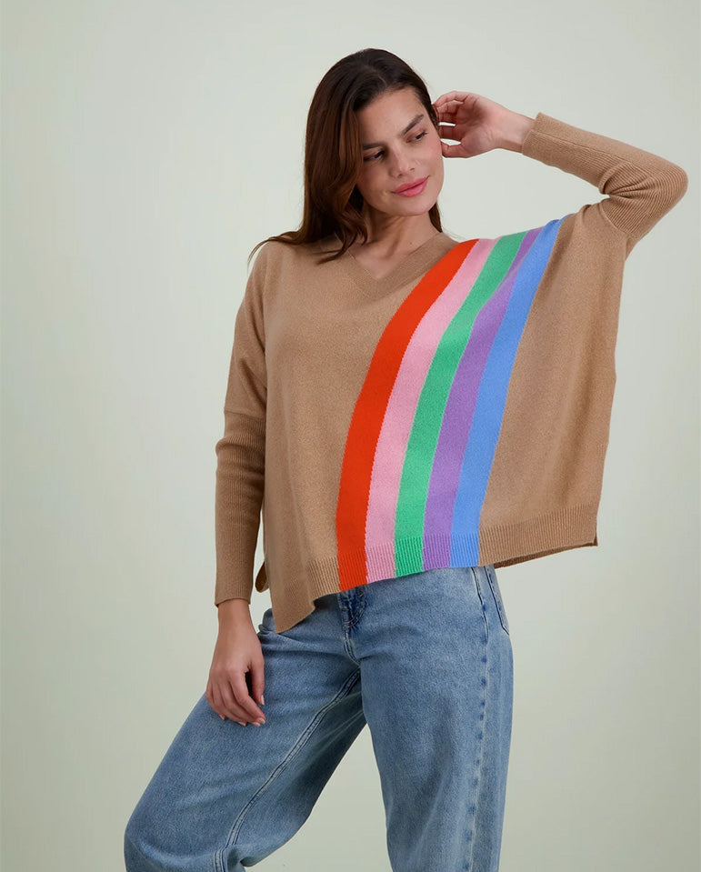 Sunny Rainbow Stripe Knit Rainbow Camel