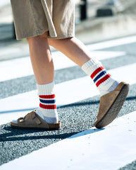 Coarse Ribbed Old School Crew Socks Chili Red / Blue