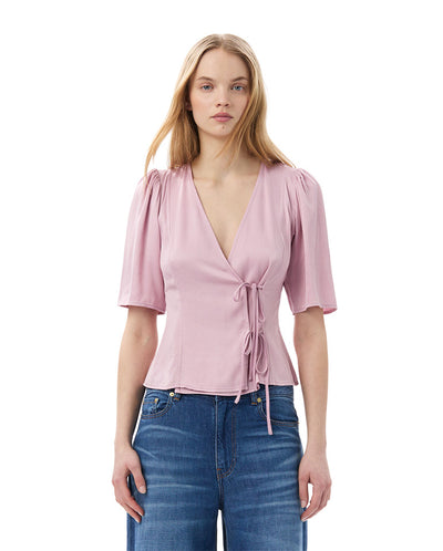 Washed Satin Wrap Blouse Bleached Mauve