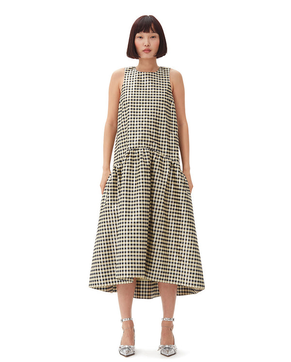 Shiny Check Jacquard dress lemon icing