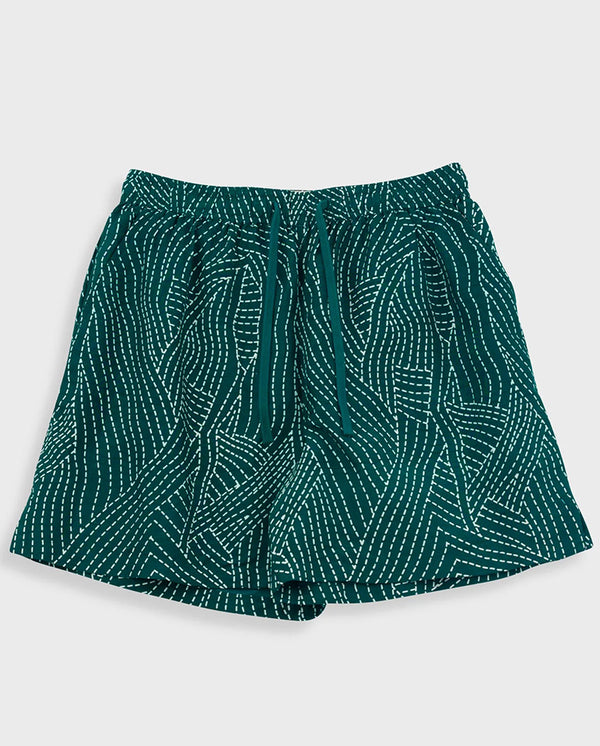 Wide Signal Shorts Vintage Green Stitch Print