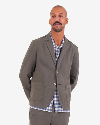 Cotton Linen Blazer Dark Sage