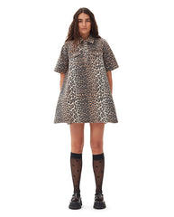 Print Denim Mini Dress Leopard