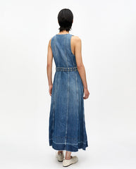 Light Denim Belt Midi Dress Mid Blue Vintage