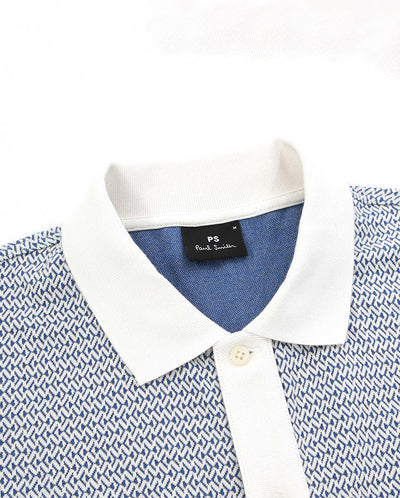 Button Front Polo Shirt Off white / Blue