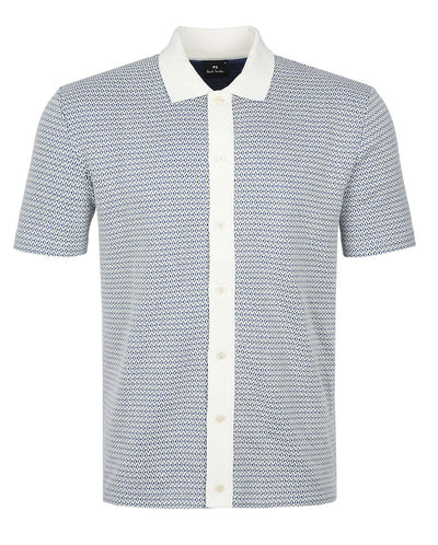 Button Front Polo Shirt Off white / Blue