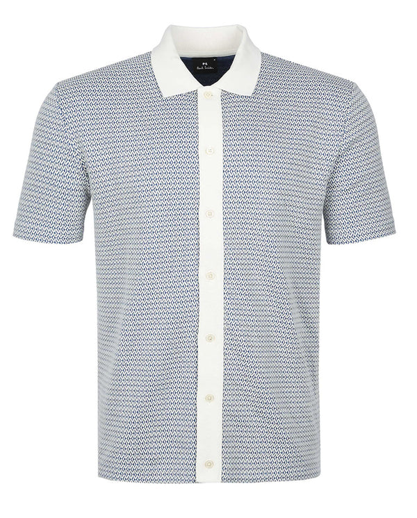 Button Front Polo Shirt Off white / Blue