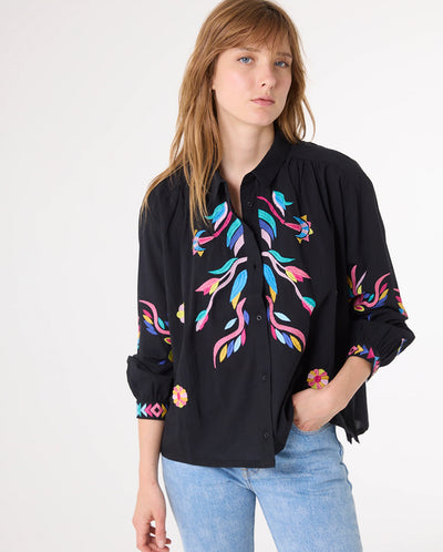 Ali Embroidered Blossom Blouse Black Multi