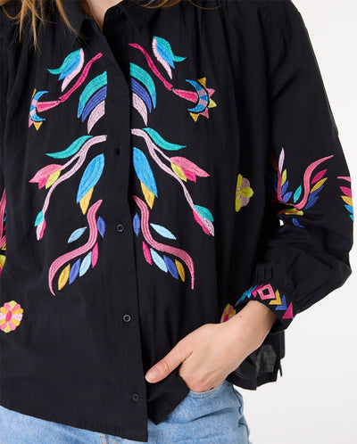 Ali Embroidered Blossom Blouse Black Multi