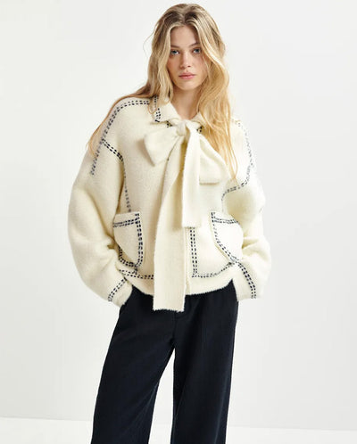 Hoops Cardigan with Bow Sour Cream