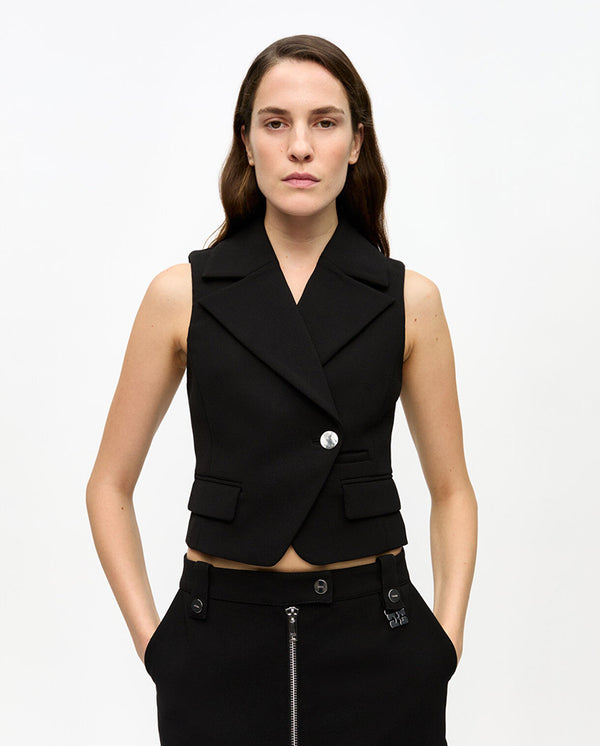 Bonded Crepe Vest BLACK