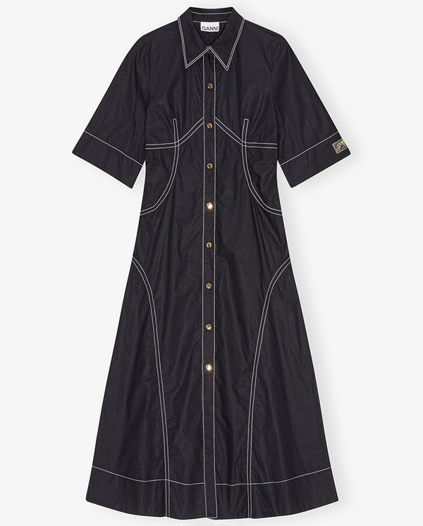 Cotton Poplin Long Shirt Dress BLACK