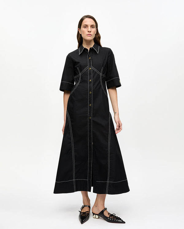 Cotton Poplin Long Shirt Dress BLACK