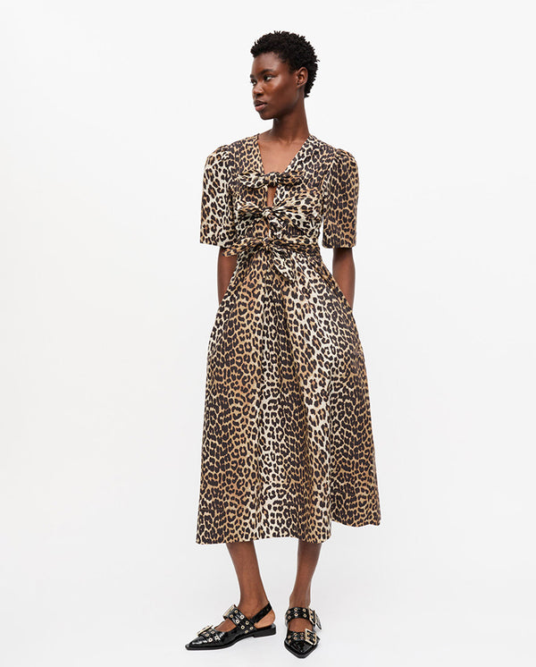 Printed Cotton Tie Dress Leopard