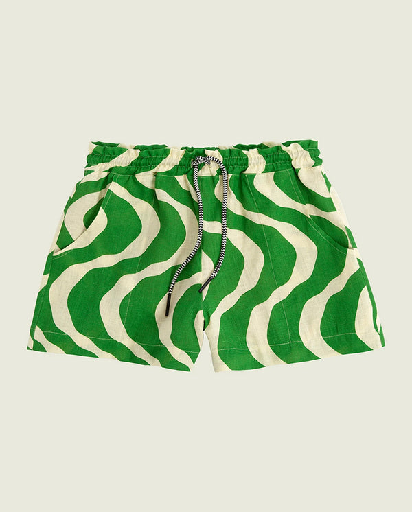 Rippling Drizzle Linen Shorts GREEN