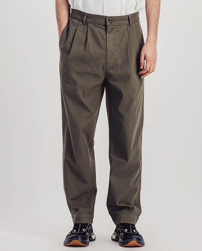 Double Pleat Herringbone Pant OLIVE