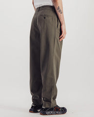 Double Pleat Herringbone Pant OLIVE