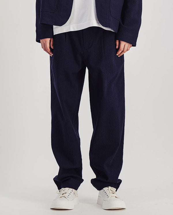 Double Pleat Seersucker Pants NAVY