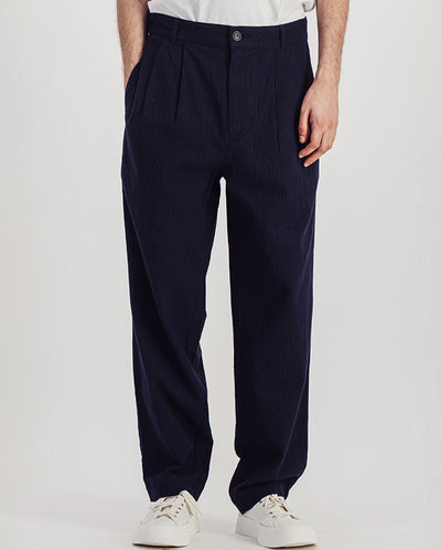 Double Pleat Seersucker Pants NAVY