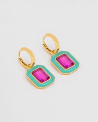 Enamel Stone Earring Fuschia