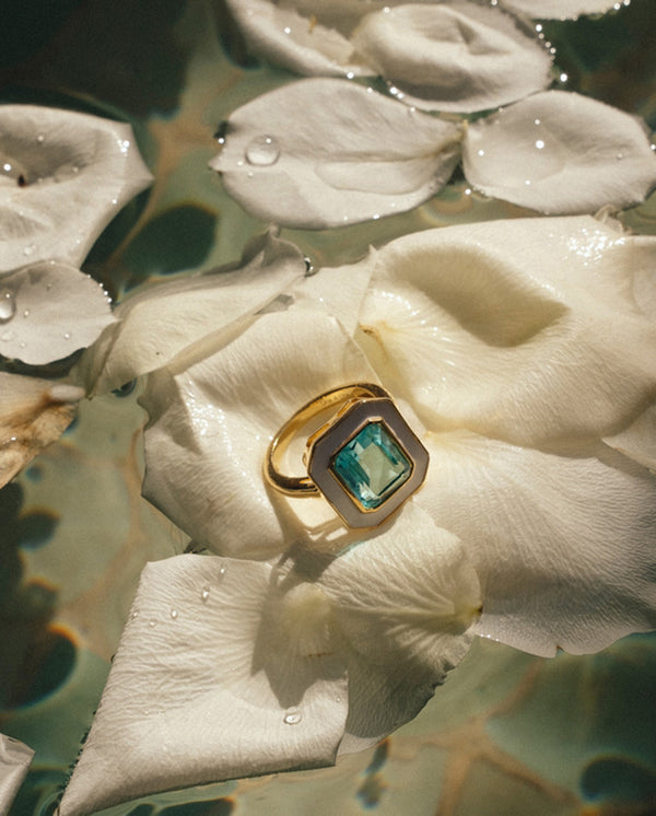 Enamel Stone Ring Aqua marine