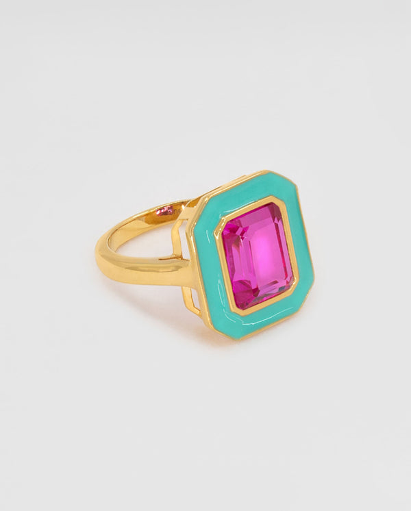 Enamel Stone Ring Fuchsia