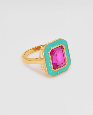 Enamel Stone Ring Aqua marine